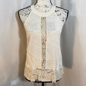 Monteau Keyhole Back Sleeveless Lace Trim Cream Blouse Sz S